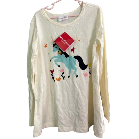 NWT Hanna Andersson Unicorn Long-Sleeve Shirt Girl 10 Off White Pullover Playful - Picture 1 of 6